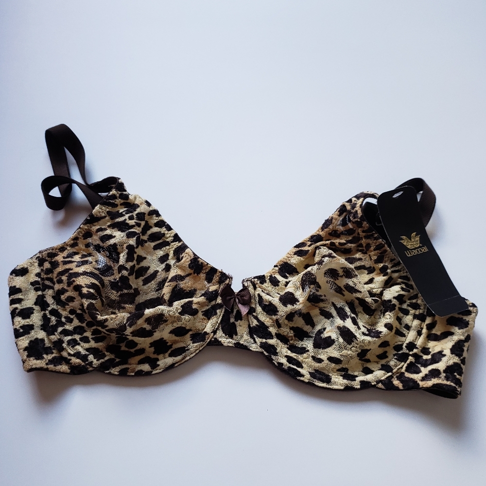 WACOAL Bra Size 34C Cheetah/Leopard Prnt Lace See Through Adjustable Straps Sexy